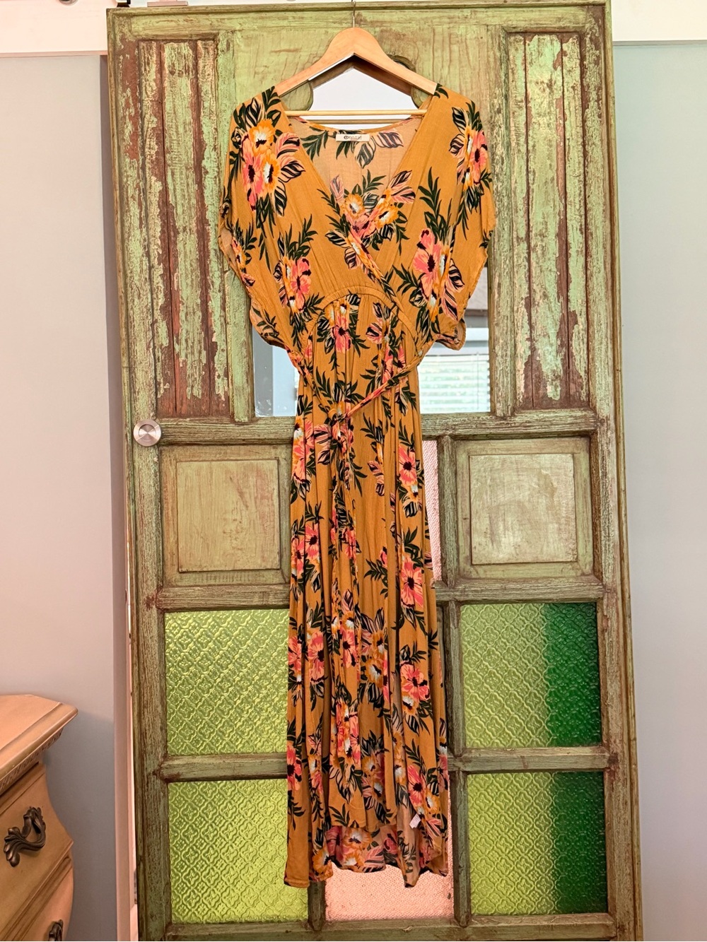 Rip Curl Mustard Floral Wrap-Style Maxi Dress - Picture 2 of 6